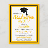 ブラック&金ゴールドスクールカラーズグラードパーティー インビテーションポストカード (正面)