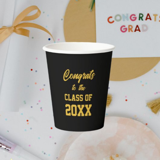 ブラック&金ゴールドスクールカラー卒業パーティー 紙コップ