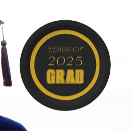 ブラック&金ゴールドスクールカラー卒業 ペーパープレート