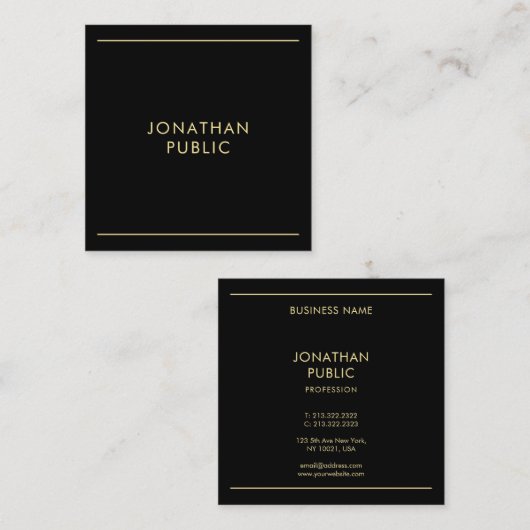 ブラック&金ゴールドスタイリッシュモダンプロフェッショナルトレンディー スクエア名刺 (正面/裏面)