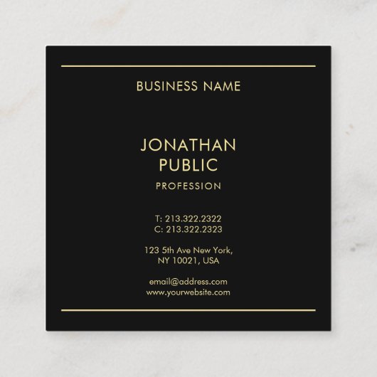 ブラック&金ゴールドスタイリッシュモダンプロフェッショナルトレンディー スクエア名刺 (裏面)