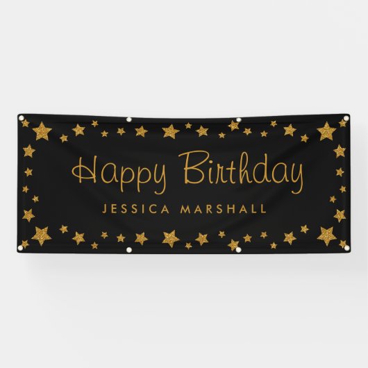 ブラック&金ゴールドスターズハッピーバースデー 横断幕 (横)