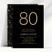 ブラック&金ゴールドスターズ80誕生日 招待状