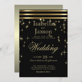 ブラック&金ゴールドスターライト付きバー 招待状