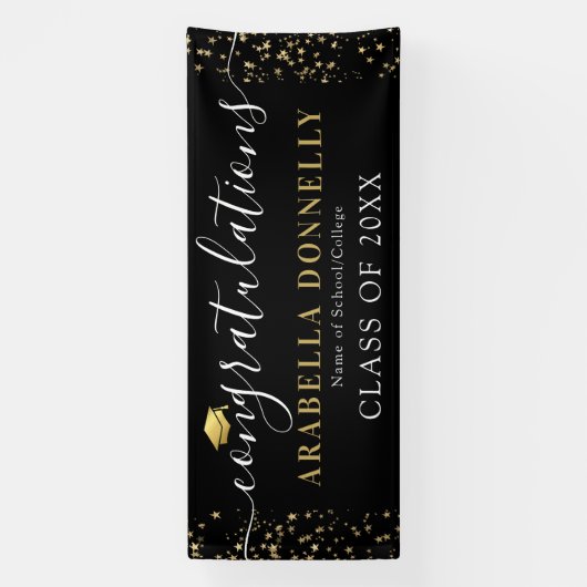 ブラック&金ゴールドスター卒業パーティー 横断幕 (縦)