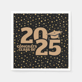 ブラック&金ゴールドスター2025卒業 スタンダードカクテルナプキン