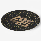 ブラック&金ゴールドスター2025卒業 ペーパープレート (アングル)