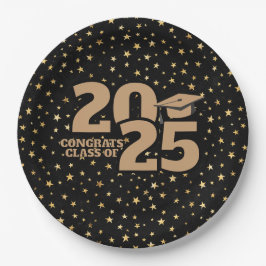 ブラック&金ゴールドスター2025卒業 ペーパープレート