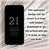 ブラック&金ゴールドスター21歳の誕生日 招待状