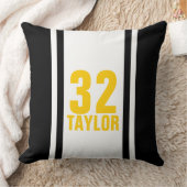 ブラック&金ゴールドストライプのスポーツジャージー装飾用クッション クッション (ブランケット)