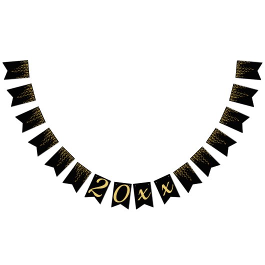 ブラック&金ゴールドストリーマーニューイヤーイブ バンティングフラッグ (全)