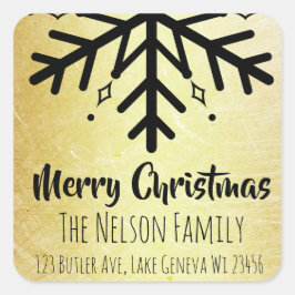 ブラック&金ゴールドスノーフレークパーソナライズされたクリスマス スクエアシール