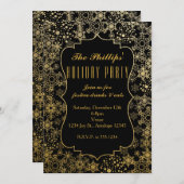 ブラック&金ゴールドスノーフレークモダンホリデー招待状 招待状 (正面/裏面)