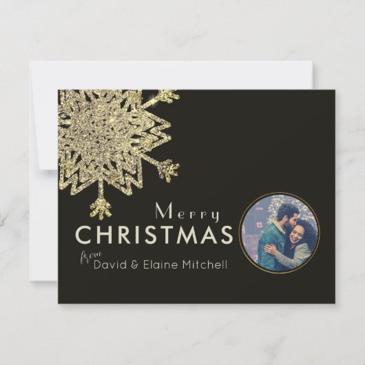 ブラック&金ゴールドスノーフレーク写真 |メリークリスマス シーズンカード (正面)