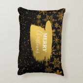 ブラック&金ゴールドスノーフレーク星メリークリスマス アクセントクッション (裏面(縦))