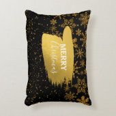 ブラック&金ゴールドスノーフレーク星メリークリスマス アクセントクッション (正面(垂直))