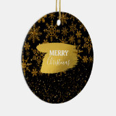 ブラック&金ゴールドスノーフレーク星メリークリスマス セラミックオーナメント (右)