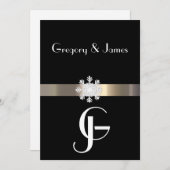 ブラック&金ゴールドスノーフレーク結婚式招待状 招待状 (正面/裏面)