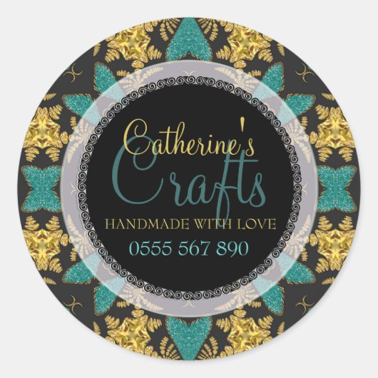 ブラック+金ゴールドスパークル+ティール(緑がかった色)ビジネス製品シール ラウンドシール (正面)