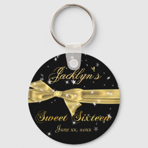ブラック、金ゴールドスパークルSweet sixteenパーティーのお願い キーホルダー