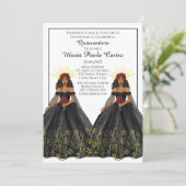 ブラック&金ゴールドスペインのキンセアニェラ招待状 招待状 (スタンド正面)