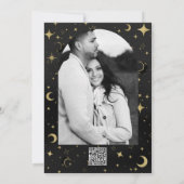 ブラック&金ゴールドスモダンテリームーンスター婚約 招待状 (裏面)