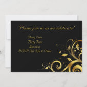 ブラック&金ゴールドスワール5x7カスタム誕生日パーティー50th 招待状 (裏面)