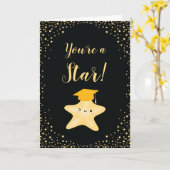 ブラック&金ゴールドスーパースター卒業祝い カード (黄色い花)