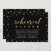 ブラック&金ゴールドス結婚クリプトのリハーサルディナー 招待状 (正面/裏面)