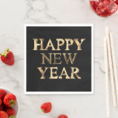 ブラック&金ゴールドタイポグラフィハッピーニューイヤーナプキンズ スタンダードランチョンナプキン (インサイチュ)