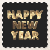 ブラック&金ゴールドタイポグラフィハッピーニューイヤー ペーパーコースター (正面)