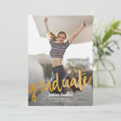 ブラック&金ゴールドタイポグラフィ写真卒業パーティー 招待状 (スタンド正面)