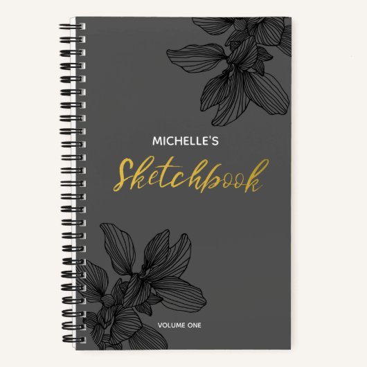 ブラック&金ゴールドタイポグラフィSketchbookモダンノートブック ノートブック (正面)