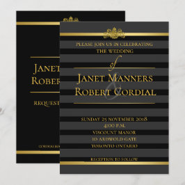 ブラック&金ゴールドタキシードストライプエレガンフォーマルトウェディング 招待状