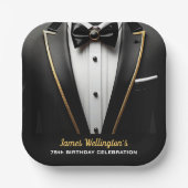 ブラック&金ゴールドタキシード誕生日イベント ペーパープレート (正面)