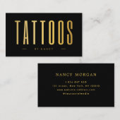 ブラック&金ゴールドタトゥーアーティストミニマリスト 名刺 (正面/裏面)