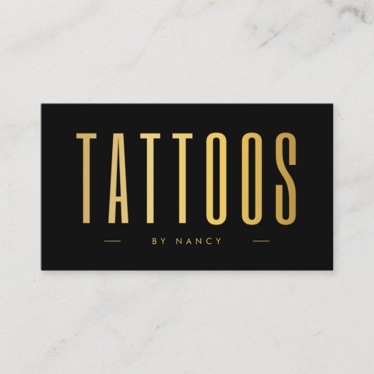 ブラック&金ゴールドタトゥーアーティストミニマリスト 名刺 (正面)