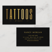 ブラック&金ゴールドタトゥーアーティストミニマリスト 名刺 (正面/裏面)