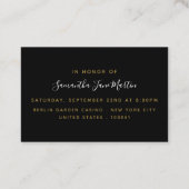 ブラック&金ゴールドダイヤモンドブライダルシャワーチケット招待状 名刺 (裏面)