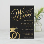 ブラック&金ゴールドダイヤモンドリングや輪結婚ズ 招待状 (スタンド正面)