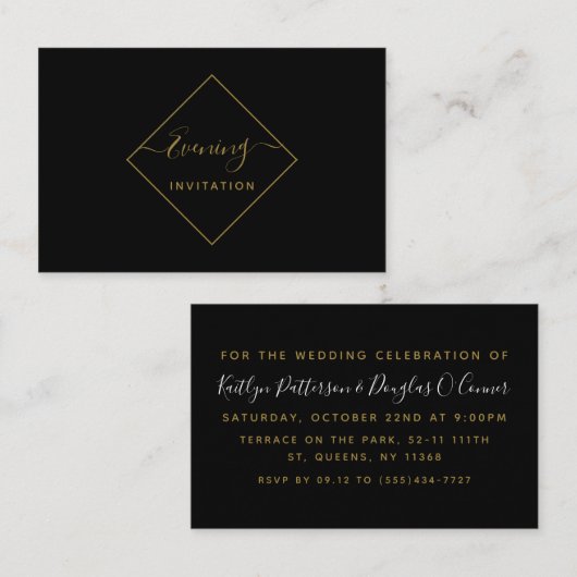ブラック&金ゴールドダイヤモンド夕べイベントチケット招待状 名刺 (正面/裏面)