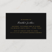 ブラック&金ゴールドダイヤモンド婚約パーティチケット 名刺 (裏面)