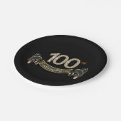 ブラック&金ゴールドダイヤモンド100thバースデーパーティー ペーパープレート (アングル)