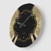 ブラック&金ゴールドダマスクジオメトリックデザイン ラージ壁時計 (傾斜)