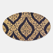 ブラック&金ゴールドダマスク伝統的コンテンポラリープリント 楕円形シール (正面)