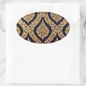 ブラック&金ゴールドダマスク伝統的コンテンポラリープリント 楕円形シール (バッグ)