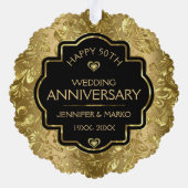 ブラック&金ゴールドダマスク50結婚周年 オーナメントカード (裏面)