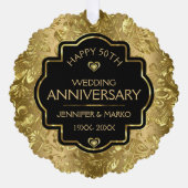 ブラック&金ゴールドダマスク50結婚周年 オーナメントカード (正面)
