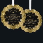 ブラック&金ゴールドダマスク50結婚周年 オーナメントカード<br><div class="desc">黒エレガント色と光沢のある金ゴールド背景カスタマイズ可能50周年結婚テンプレート。</div>