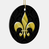 ブラック/金ゴールドダマスク（紋章の）フラ・ダ・リ セラミックオーナメント (右)